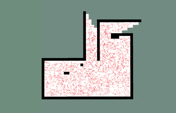 Particle filter localization converging on a map